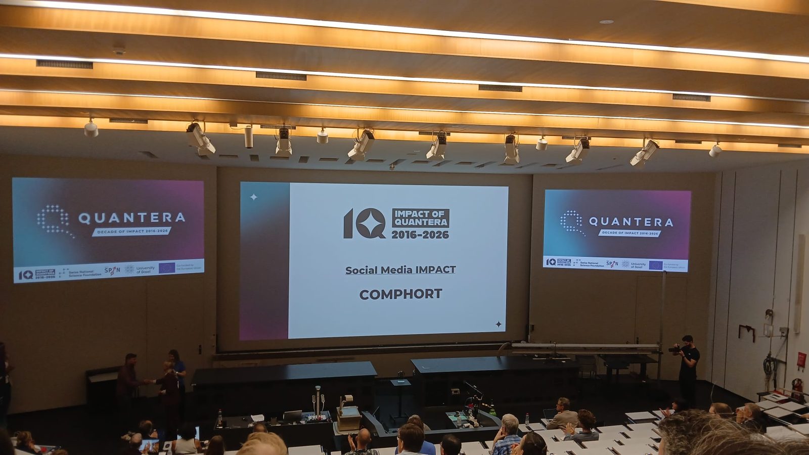 Award ceremony of the IQ – Impact of QuantERA action in Basel, with COMPHORT announced as winner of the Social Media Impact award